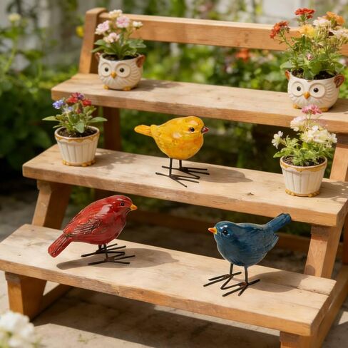 DiliComing Bird Figurines Home Decor - 3 Pcs Small Resin Animal Statues, Decorative Colorful Birds Sculpture for Shelf Desk Garden Decorations, Gift for Bird Lover in Kuwait