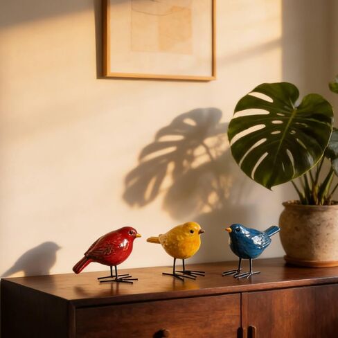 DiliComing Bird Figurines Home Decor - 3 Pcs Small Resin Animal Statues, Decorative Colorful Birds Sculpture for Shelf Desk Garden Decorations, Gift for Bird Lover in Kuwait
