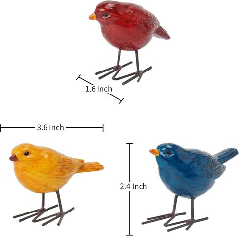 DiliComing Bird Figurines Home Decor - 3 Pcs Small Resin Animal Statues, Decorative Colorful Birds Sculpture for Shelf Desk Garden Decorations, Gift for Bird Lover in Kuwait