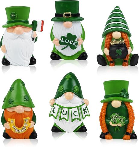 6 PCS Saint Patricks Day Gnome Figurine Green Gnomes Figurines Saint Patricks Day Gnome Statue Saint Patrick Small Figurine for Table Home Party Holiday Decoration in Kuwait