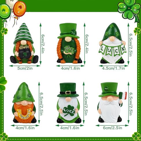 6 PCS Saint Patricks Day Gnome Figurine Green Gnomes Figurines Saint Patricks Day Gnome Statue Saint Patrick Small Figurine for Table Home Party Holiday Decoration in Kuwait