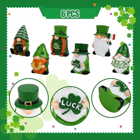 6 PCS Saint Patricks Day Gnome Figurine Green Gnomes Figurines Saint Patricks Day Gnome Statue Saint Patrick Small Figurine for Table Home Party Holiday Decoration in Kuwait
