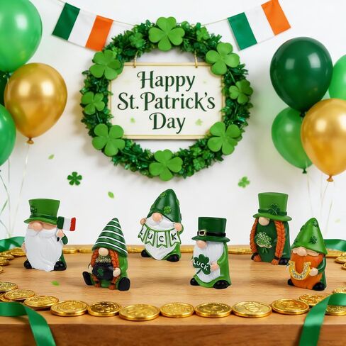 6 PCS Saint Patricks Day Gnome Figurine Green Gnomes Figurines Saint Patricks Day Gnome Statue Saint Patrick Small Figurine for Table Home Party Holiday Decoration in Kuwait