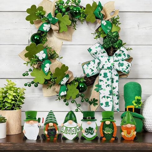 6 PCS Saint Patricks Day Gnome Figurine Green Gnomes Figurines Saint Patricks Day Gnome Statue Saint Patrick Small Figurine for Table Home Party Holiday Decoration in Kuwait