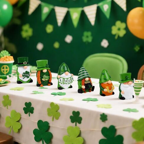 6 PCS Saint Patricks Day Gnome Figurine Green Gnomes Figurines Saint Patricks Day Gnome Statue Saint Patrick Small Figurine for Table Home Party Holiday Decoration in Kuwait