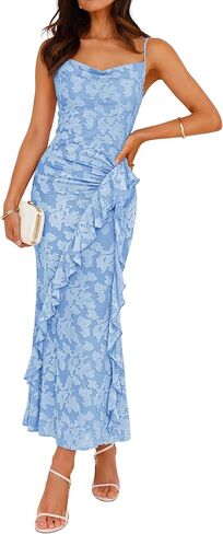 ZESICA Women's Summer Floral Sleeveless Bodycon Dress 2026 Square Neck Ruched Wedding Guest Party Maxi Dresses in Saudi Arabia