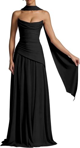 Strapless Bridesmaid Dresses with Scarf Long Chiffon Pleated Formal Prom Evening Gowns 2026 Maxi Dres in Saudi Arabia