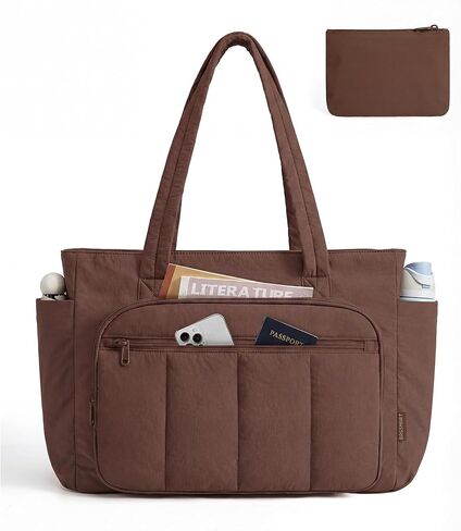 BAGSMART Tote Bag for Women, 2 Set Puffer Tote Bag with Zipper, Quilted Nurse Handbags for Work Travel College | 20L Capacity, 15.6'' Laptop Bag, with Cosmetic Bag, Carry on Bag, Nurse Gym Bag in Kuwait