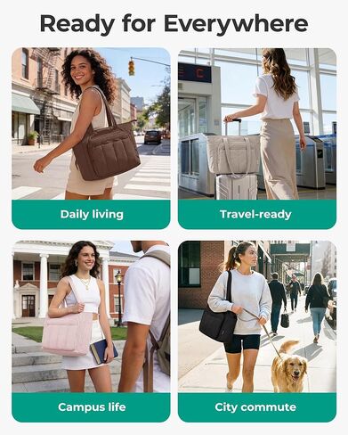 BAGSMART Tote Bag for Women, 2 Set Puffer Tote Bag with Zipper, Quilted Nurse Handbags for Work Travel College | 20L Capacity, 15.6'' Laptop Bag, with Cosmetic Bag, Carry on Bag, Nurse Gym Bag in Kuwait