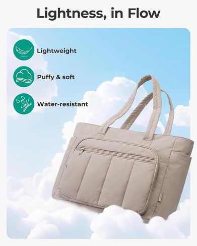 BAGSMART Tote Bag for Women, 2 Set Puffer Tote Bag with Zipper, Quilted Nurse Handbags for Work Travel College | 20L Capacity, 15.6'' Laptop Bag, with Cosmetic Bag, Carry on Bag, Nurse Gym Bag in Kuwait