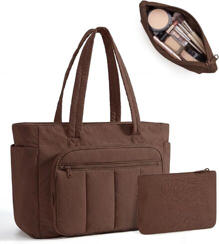 BAGSMART Tote Bag for Women, 2 Set Puffer Tote Bag with Zipper, Quilted Nurse Handbags for Work Travel College | 20L Capacity, 15.6'' Laptop Bag, with Cosmetic Bag, Carry on Bag, Nurse Gym Bag in Kuwait