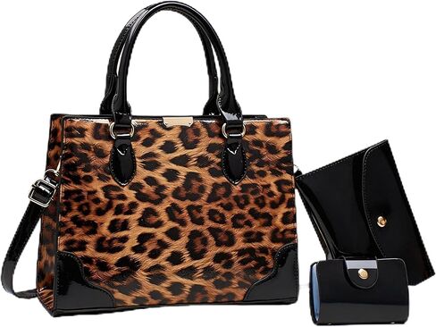 مجموعة حقيبة هوبو للنساء بطبعة جلد الفهد مع سوار معصم - محفظة كتف كاجوال من جلد البولي يوريثان للاستخدام اليومي والعمل والسفر in Kuwait