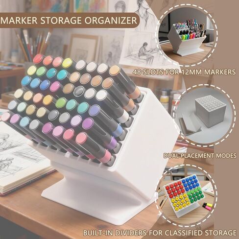 Marker Storage Organizer, 48 Slots 12mm Marker Storage, Vertical/45° Angle Placement, Desk Marker Organizer With Dividers, For Home and Office in Kuwait