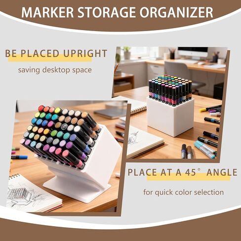 Marker Storage Organizer, 48 Slots 12mm Marker Storage, Vertical/45° Angle Placement, Desk Marker Organizer With Dividers, For Home and Office in Kuwait