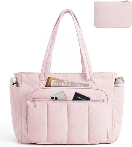 BAGSMART Tote Bag for Women, 2 Set Puffer Tote Bag with Zipper, Quilted Nurse Handbags for Work Travel College | 20L Capacity, 15.6'' Laptop Bag, with Cosmetic Bag, Carry on Bag, Nurse Gym Bag in Kuwait