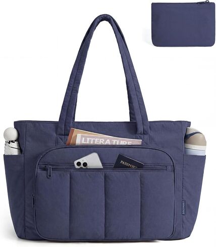 BAGSMART Tote Bag for Women, 2 Set Puffer Tote Bag with Zipper, Quilted Nurse Handbags for Work Travel College | 20L Capacity, 15.6'' Laptop Bag, with Cosmetic Bag, Carry on Bag, Nurse Gym Bag in Kuwait