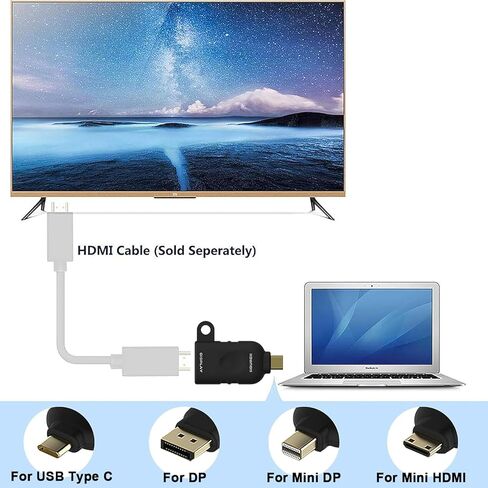 طقم حلقة محول HDMI عالمي بدقة 4K مع حلقة أمان - USB C، ومنفذ Displayport، ومحول فيديو Mini DP إلى HDMI Office. ثلاثة محولات مع حلقة الأمان. مجموعة محولات HDMI للكمبيوتر العالمية، حلقة HDMI in Kuwait