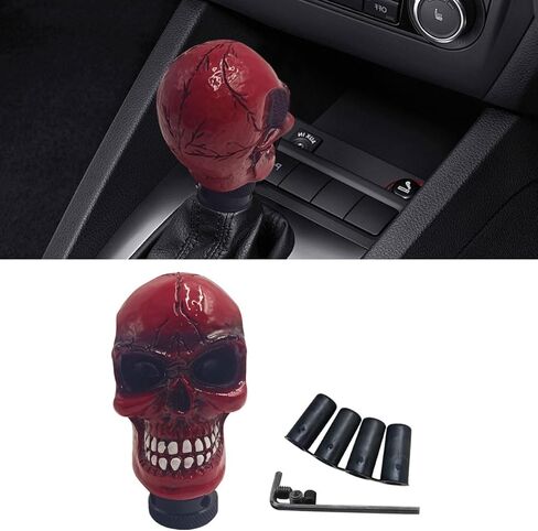 Skull Car Gear Shift Knob, Cool Stick Shift Knob, Big Tooth Skull Shifter Stick Handle Head with Adapters, Car Shifting Lever for Most Manual Automatic Transmission Vehicle (Red) in Saudi Arabia