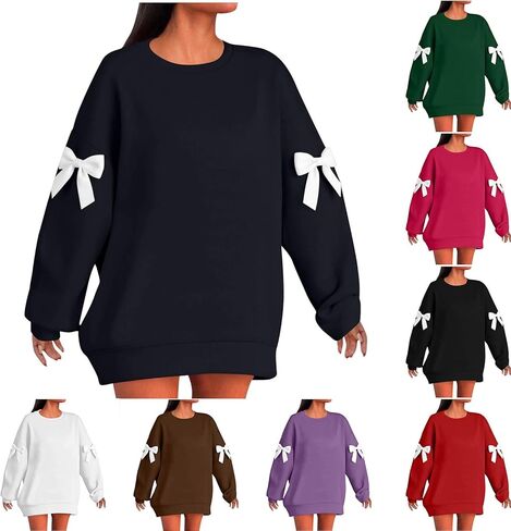 Women Oversized Sweatshirts Plus Size Fashion Bow Drop Shoulder Long Sleeve Comfy Pullover Sweatshirt Fall Outfits in Kuwait