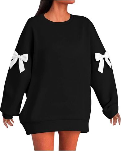 Women Oversized Sweatshirts Plus Size Fashion Bow Drop Shoulder Long Sleeve Comfy Pullover Sweatshirt Fall Outfits in Saudi Arabia