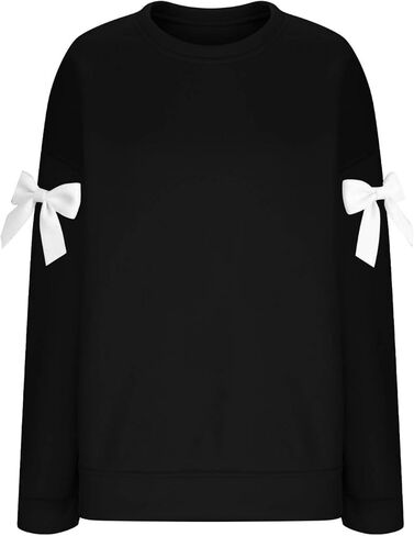 Women Oversized Sweatshirts Plus Size Fashion Bow Drop Shoulder Long Sleeve Comfy Pullover Sweatshirt Fall Outfits in Saudi Arabia