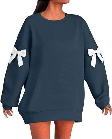Women Oversized Sweatshirts Plus Size Fashion Bow Drop Shoulder Long Sleeve Comfy Pullover Sweatshirt Fall Outfits in Saudi Arabia