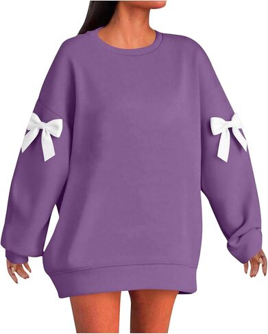 Women Oversized Sweatshirts Plus Size Fashion Bow Drop Shoulder Long Sleeve Comfy Pullover Sweatshirt Fall Outfits in Saudi Arabia