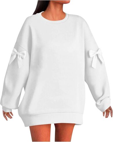 Women Oversized Sweatshirts Plus Size Fashion Bow Drop Shoulder Long Sleeve Comfy Pullover Sweatshirt Fall Outfits in Saudi Arabia
