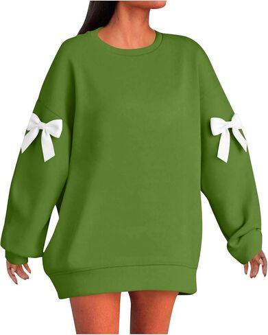Women Oversized Sweatshirts Plus Size Fashion Bow Drop Shoulder Long Sleeve Comfy Pullover Sweatshirt Fall Outfits in Saudi Arabia