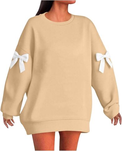 Women Oversized Sweatshirts Plus Size Fashion Bow Drop Shoulder Long Sleeve Comfy Pullover Sweatshirt Fall Outfits in Saudi Arabia
