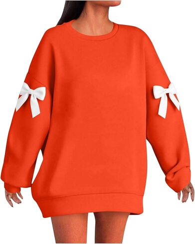 Women Oversized Sweatshirts Plus Size Fashion Bow Drop Shoulder Long Sleeve Comfy Pullover Sweatshirt Fall Outfits in Saudi Arabia