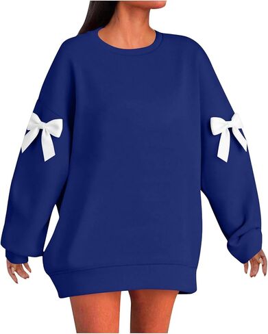 Women Oversized Sweatshirts Plus Size Fashion Bow Drop Shoulder Long Sleeve Comfy Pullover Sweatshirt Fall Outfits in Saudi Arabia