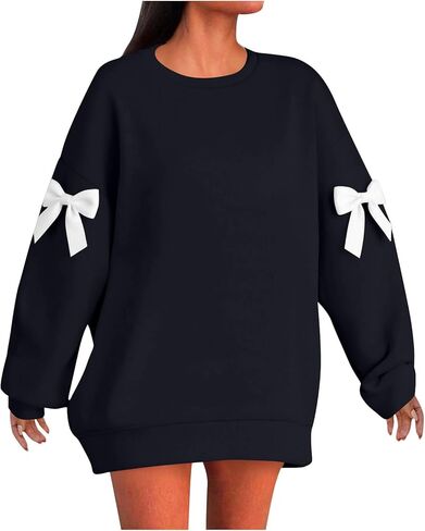 Women Oversized Sweatshirts Plus Size Fashion Bow Drop Shoulder Long Sleeve Comfy Pullover Sweatshirt Fall Outfits in Saudi Arabia