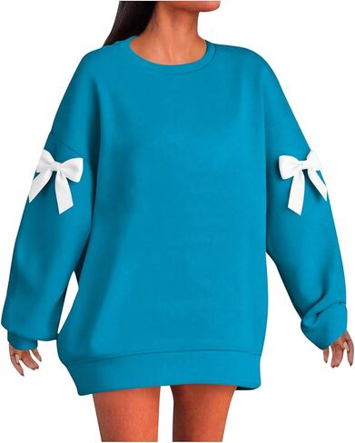 Women Oversized Sweatshirts Plus Size Fashion Bow Drop Shoulder Long Sleeve Comfy Pullover Sweatshirt Fall Outfits in Saudi Arabia