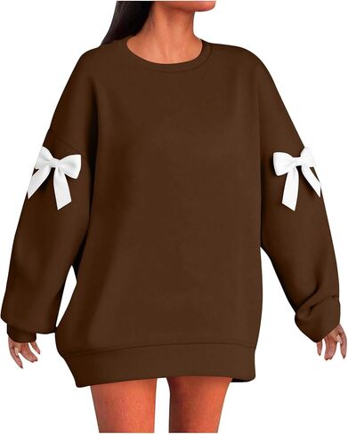 Women Oversized Sweatshirts Plus Size Fashion Bow Drop Shoulder Long Sleeve Comfy Pullover Sweatshirt Fall Outfits in Saudi Arabia
