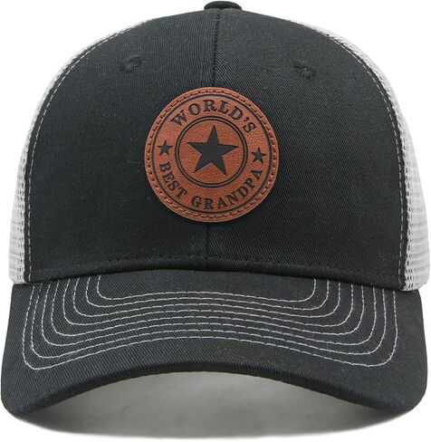 Waldeal Worlds Best Grandpa Trucker Hat with Leather Patch, Adjustable Grandfather Mesh Snapback Baseball Cap for Men Black in Saudi Arabia