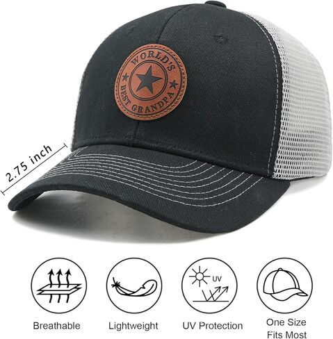 Waldeal Worlds Best Grandpa Trucker Hat with Leather Patch, Adjustable Grandfather Mesh Snapback Baseball Cap for Men Black in Saudi Arabia