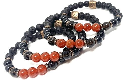 Triple Protection Gemstone Bracelet- Healing energy jewelry- Triple protection crystals Carnelian, Bloodstone,Black Onyx, Lava stones- Gifts for men- Aromatherapy- Essential Oil Diffuser in Saudi Arabia