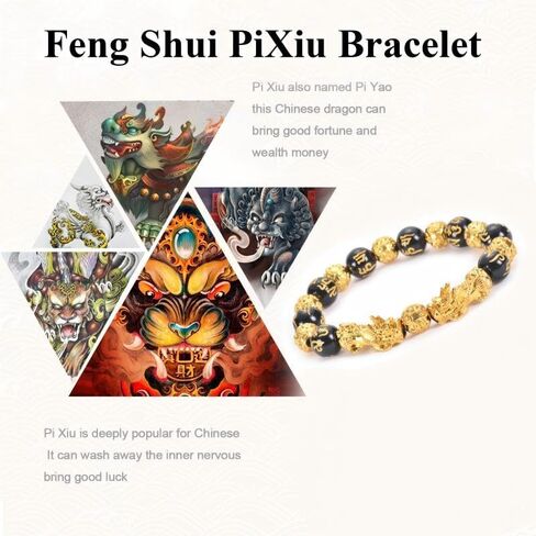 Feng Shui Bracelet, Black Obsidian Pixiu Bracelet for Wealth, for Men Women with Gift Box in Saudi Arabia