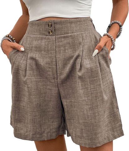 Bermuda Shorts for Women High Waist Casual Summer Wide Leg Linen Shorts Comfy Beach Travel Short Pants with Pockets in Saudi Arabia