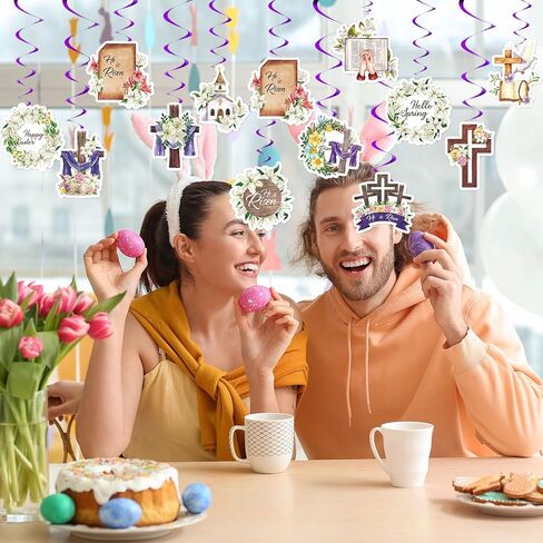 48 قطعة من رقائق عيد الفصح المسيحية المعلقة على شكل دوامات زينة على شكل زهرة متقاطعة للسقف حلزونية، زخارف مرتفعة لحفلات الربيع، المنزل والمكتب، لوازم ديكور الحائط in Saudi Arabia