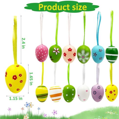 24Pcs Easter Hanging Eggs Ornaments Muticolored Plastic Egg Tree Decoration Hand Painted Egg Hanging Decoration for DIY Crafts Tree Basket Home Party,Spring Easter Holiday DIY Crafts Supplies in Kuwait