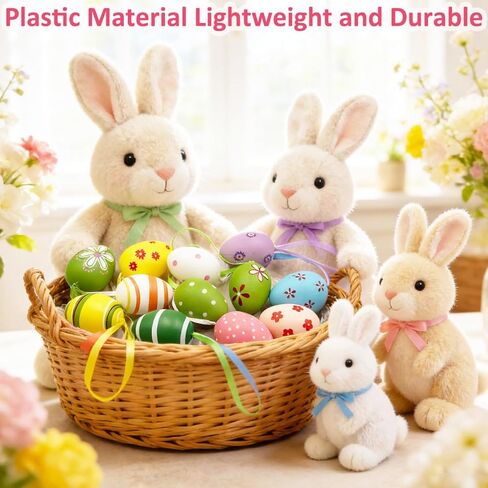 24Pcs Easter Hanging Eggs Ornaments Muticolored Plastic Egg Tree Decoration Hand Painted Egg Hanging Decoration for DIY Crafts Tree Basket Home Party,Spring Easter Holiday DIY Crafts Supplies in Kuwait