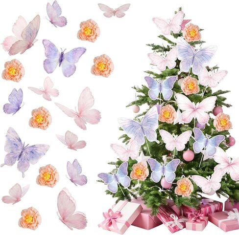 Novabright 22 Pcs Spring Tree Decorations Ornaments Easter Floral Butterfly Picks Spring Tree Topper Pink Purple Butterflies Cute Flower Picks for Trees Birthday Easter Party Decorations in Saudi Arabia