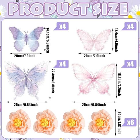 Novabright 22 Pcs Spring Tree Decorations Ornaments Easter Floral Butterfly Picks Spring Tree Topper Pink Purple Butterflies Cute Flower Picks for Trees Birthday Easter Party Decorations in Saudi Arabia