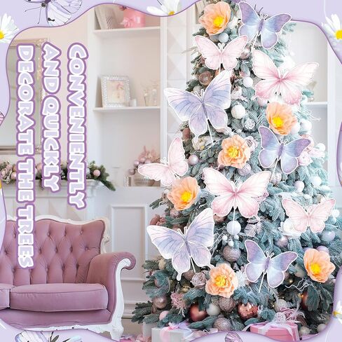 Novabright 22 Pcs Spring Tree Decorations Ornaments Easter Floral Butterfly Picks Spring Tree Topper Pink Purple Butterflies Cute Flower Picks for Trees Birthday Easter Party Decorations in Saudi Arabia
