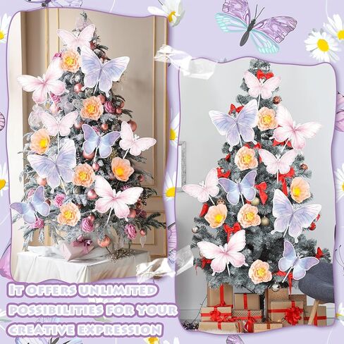 Novabright 22 Pcs Spring Tree Decorations Ornaments Easter Floral Butterfly Picks Spring Tree Topper Pink Purple Butterflies Cute Flower Picks for Trees Birthday Easter Party Decorations in Saudi Arabia