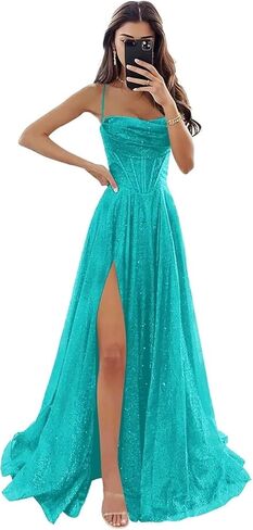 Sparkly Tulle Prom Dresses for Women 2026 Cowl Neck Aline Formal Evening Dress ZHY005 in Saudi Arabia