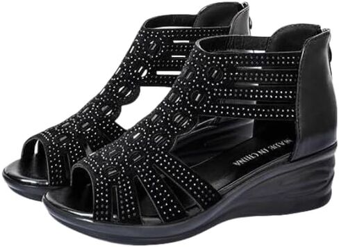 Women's Rhinestone Sandals, Pointed Toe Contrast Mesh Breathable High Heels, Women's Zip Back Boots Dress Beach Shoes in Saudi Arabia