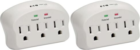 Tripp Lite 3 Outlet Portable Surge Protector Power Strip, Direct Plug in, 5,000 Insurance (SK3-0), Apple, Grey (Pack of 2) in Kuwait